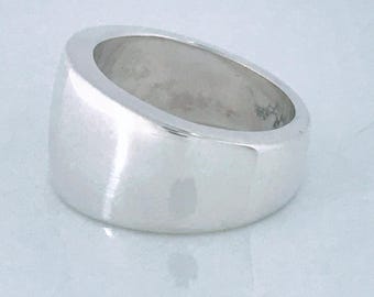 Vintage Thick Polished Solid Sterling Silver Tapered Cigar Band Ring, Retro Chunky Minimalist Modernist Ring Band Smooth Shiny Bold Ring