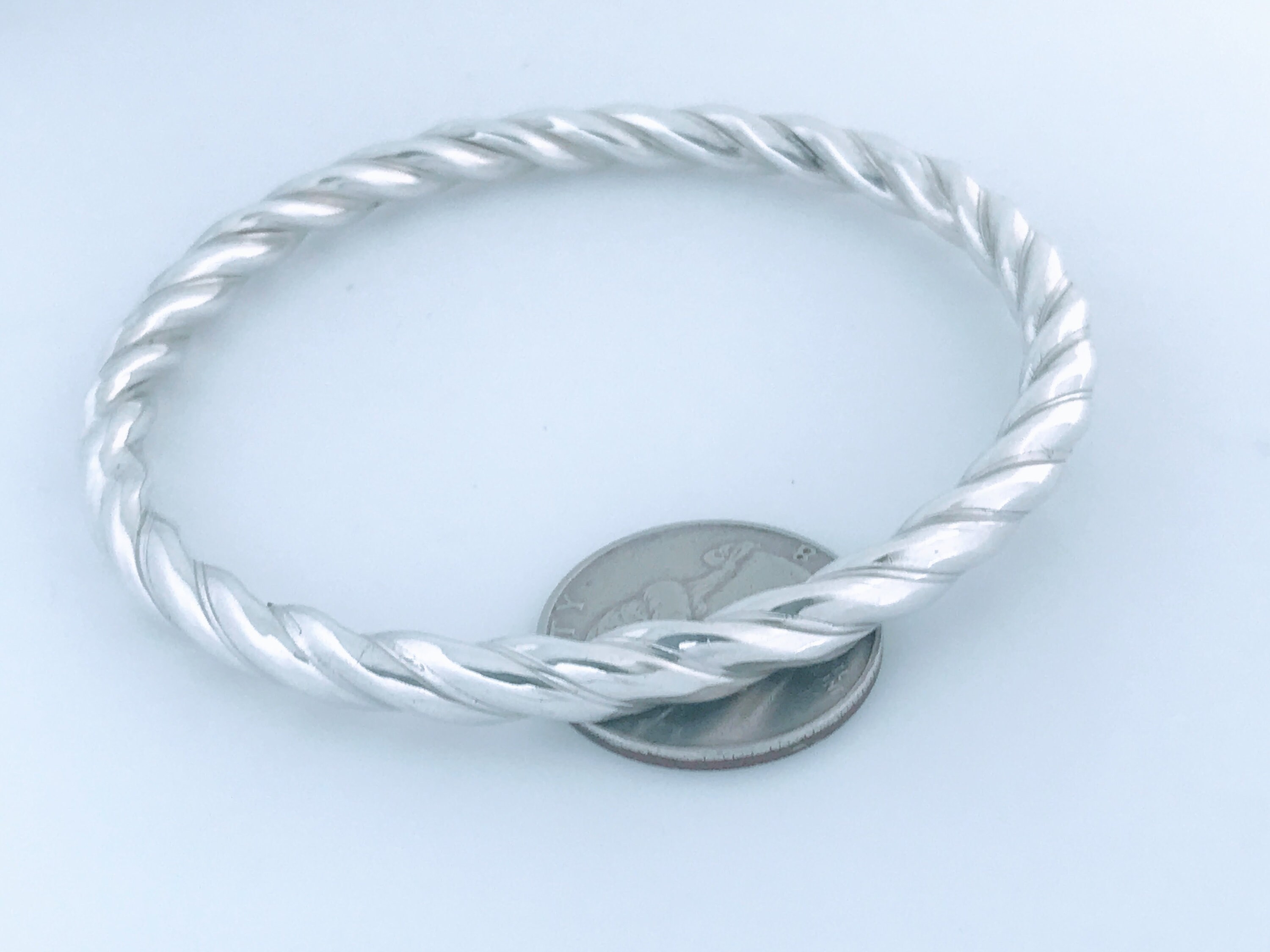 送料無料 百貨店 VTG Bangle Bracelet Cable Twisted Silver Sterling 925 Puffed アクセサリー