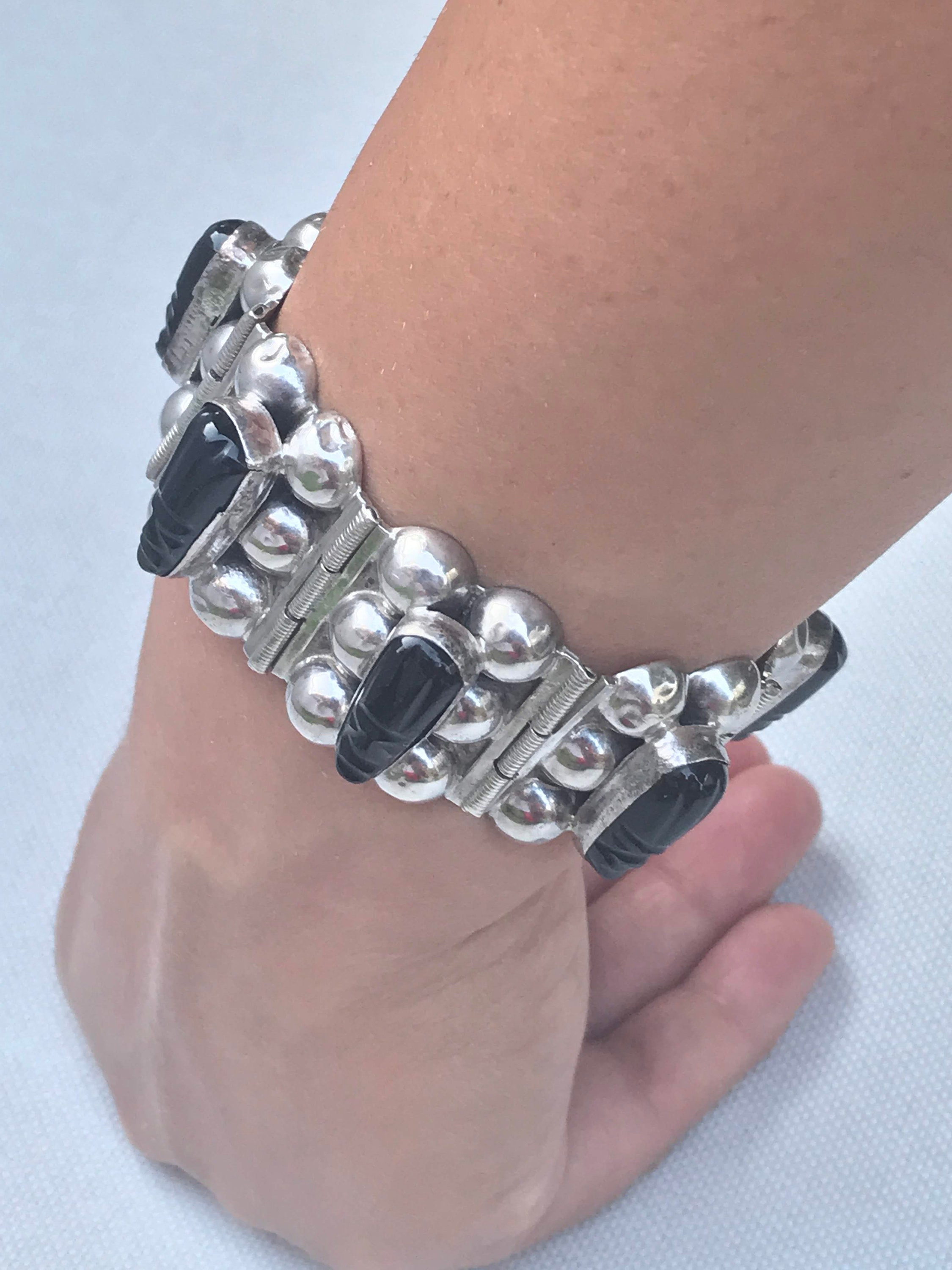 Bracelet Maya : onyx et cuir