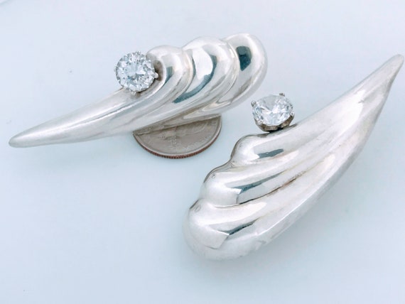 VTG Large 925 Sterling Silver CZ Sculptural Earri… - image 9