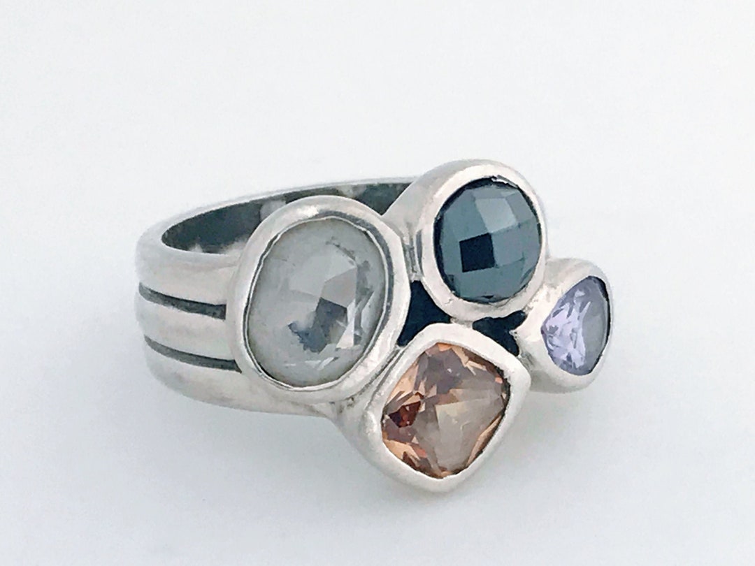 Silpada Sterling Silver Multi Gemstone Wine Flight Ring Band, Vintage