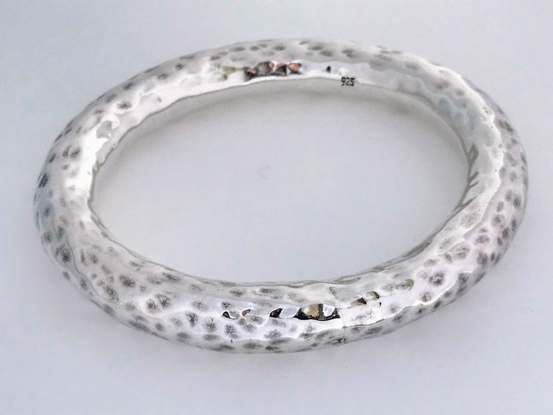 Chunky Textured 925 Silver Bangle Big Wide Modernist Rolled Silver Bangle Thick Heavy Oval Hammered Sterling Silver Bangle Bracelet Cuff