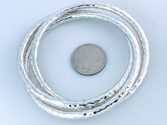 VTG Hammered Sterling Silver Three Interlocking B… - image 7