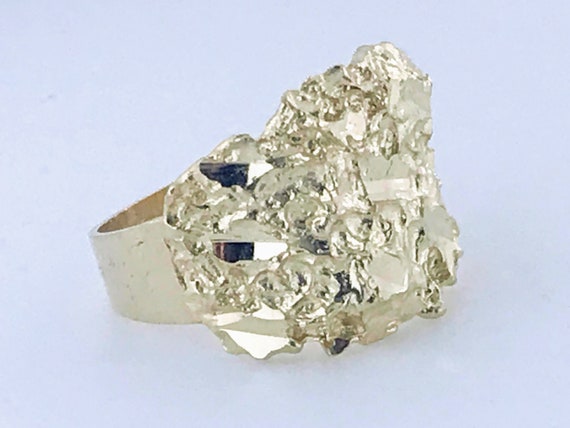 Retro 10k Yellow Gold Nugget Ring Band, Big Wide … - image 6