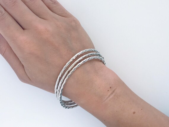 Sterling Silver Hammered Stacking Bangle Bracelet… - image 4