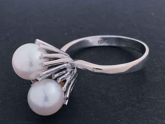 Vintage 10k White Gold Pearl Ring, Real White Gol… - image 1