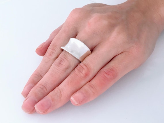 Modern Sculptural Offset Concave Ring Sterling Si… - image 5