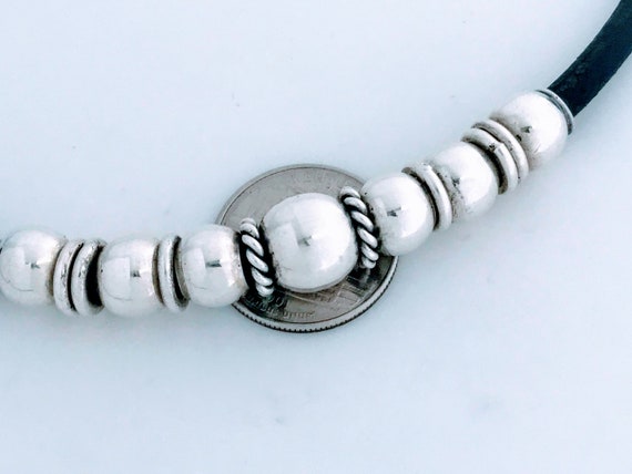 Vintage Sterling Silver Ball Bead Leather Cord To… - image 8
