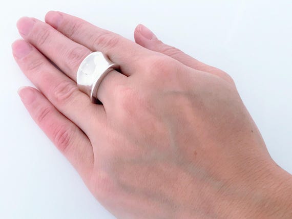 Modern Sculptural Offset Concave Ring Sterling Si… - image 13