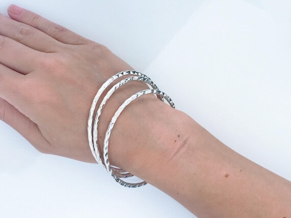 Sterling Silver Hammered Stacking Bangle Bracelet… - image 2