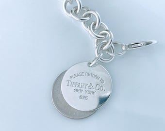 Authentic Tiffany Co Silver Circle Tag Charm Bracelet, Tiffany And  Company 925 Silver Round Tag Bracelet, Real Return To Tiffany Bracelet