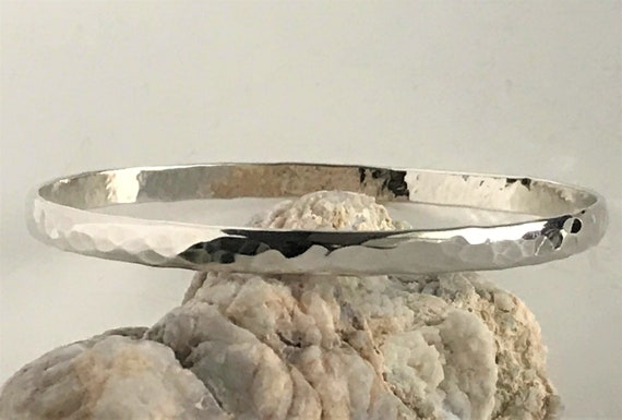 Hammered Sterling Silver Bangle Bracelet, Large T… - image 2