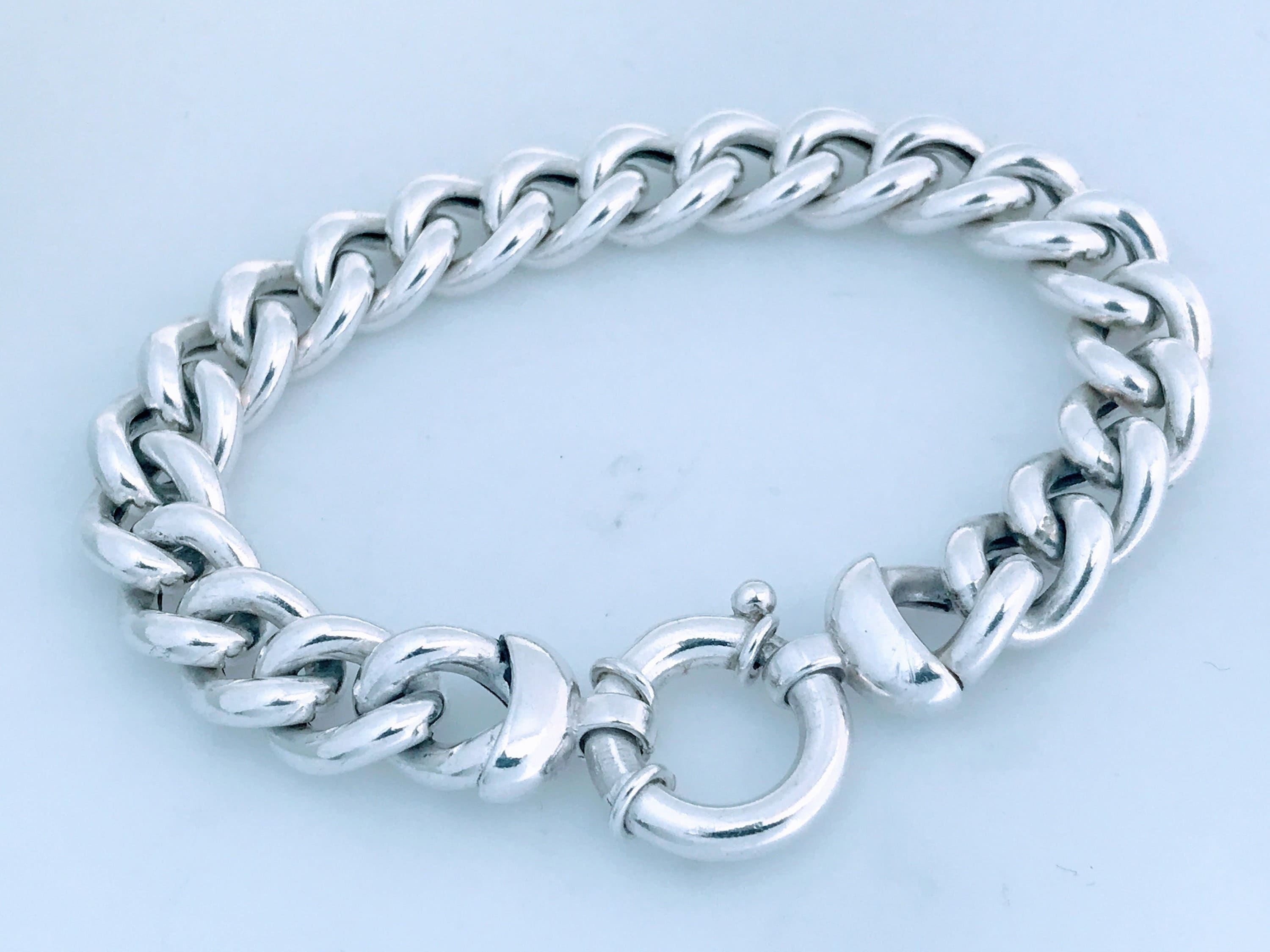 Chunky Modernist Sterling Silver Curb Link Bracelet, Contemporary 925 Silver Thick Wide Chain Link Bracelet, Big Silver Chain Link Bracelet