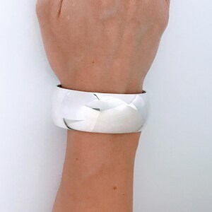 Vintage Thick Wide Modernist Minimalist Simon Garcia Santa Fe 925 Sterling Silver Cuff Bracelet, Chunky Retro Convex Domed Polished Smooth