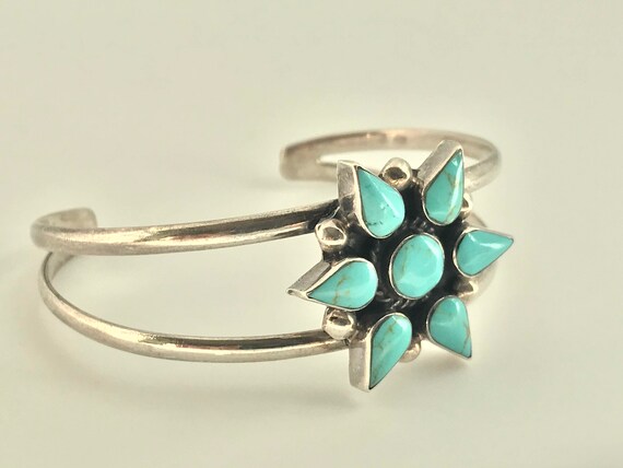 Vintage Southwest Turquoise Sterling Silver Cuff … - image 5