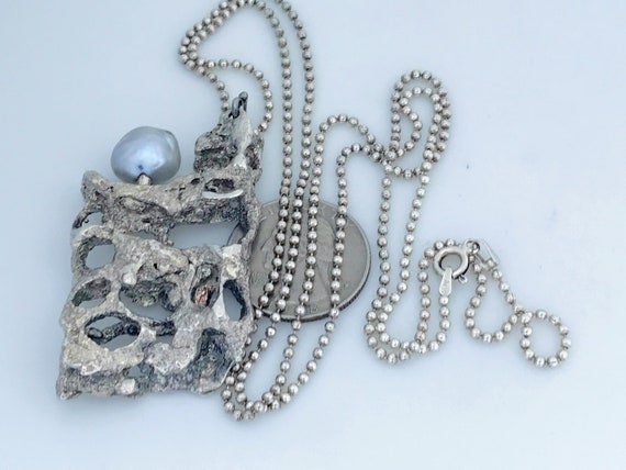 Sterling Silver Brutalist Modernist Pendant Neckl… - image 3