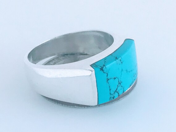 アクセサリー Vintage Mexican Jewelry Turquoise Ring Vintage 925 Silver Genuine Carved Turquoise Leaves Mexico
