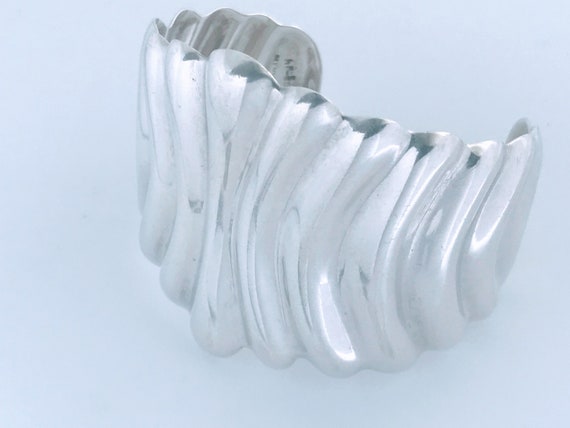 VTG Taxco Mexico Scalloped Fluted Modernist Cuff … - image 8