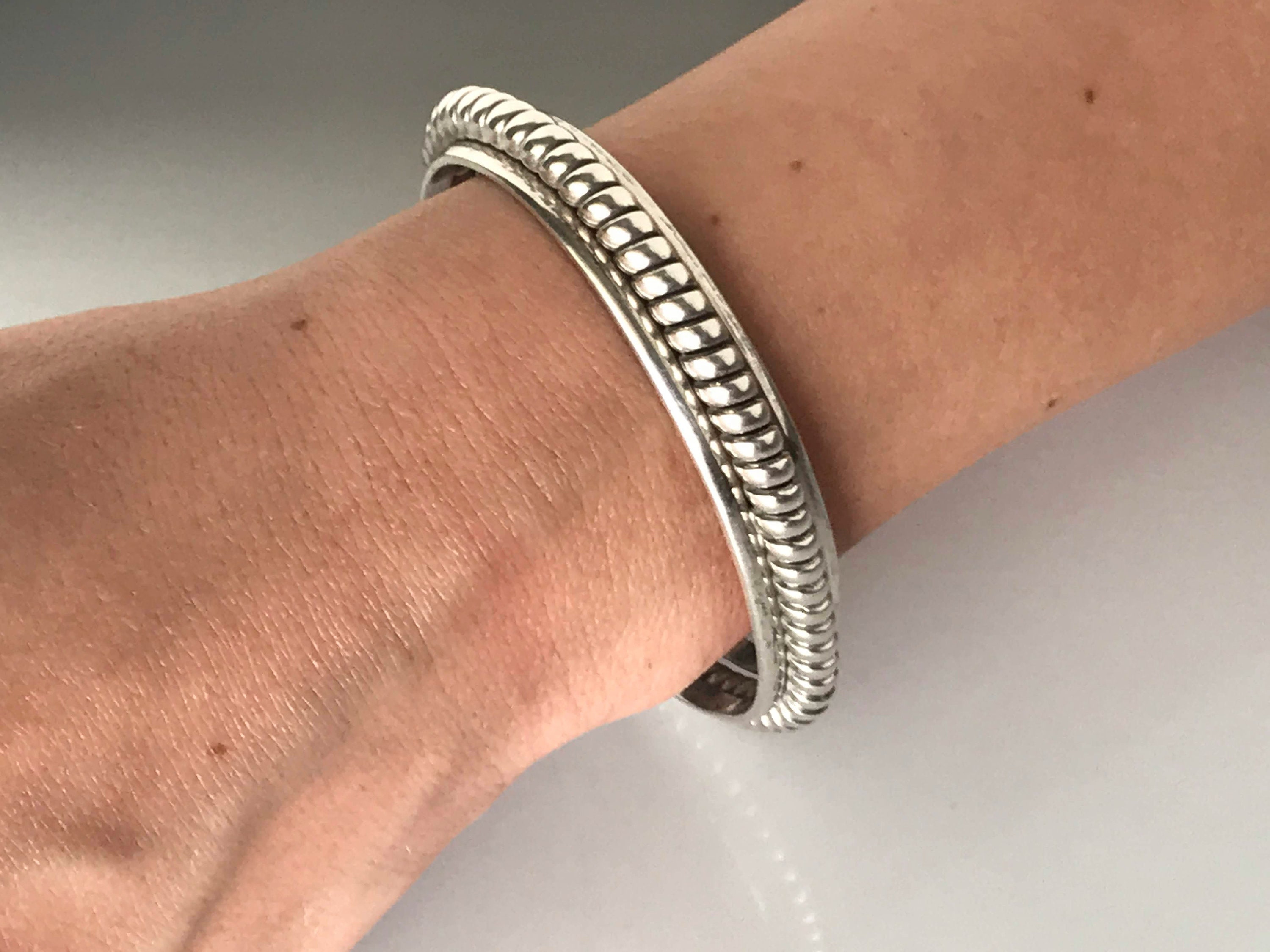 925 - Retro Twist Ribbed Tribal Heavy Sterling Etsy Silver Artisan Spiral Rope Bracelet, Cuff Cuff, Southwest Vintage Mexico Style Silver Coil Cuff