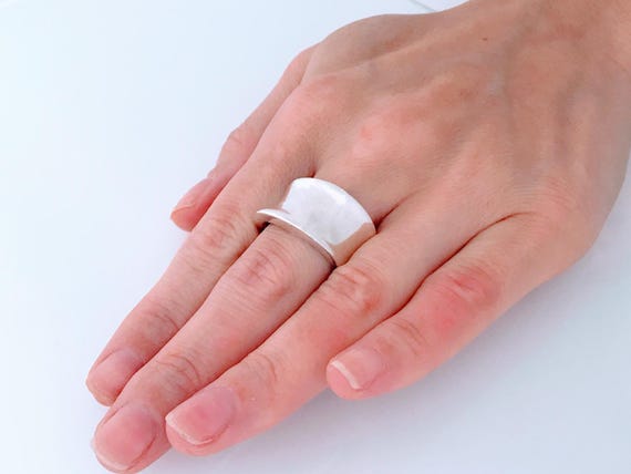 Modern Sculptural Offset Concave Ring Sterling Si… - image 4
