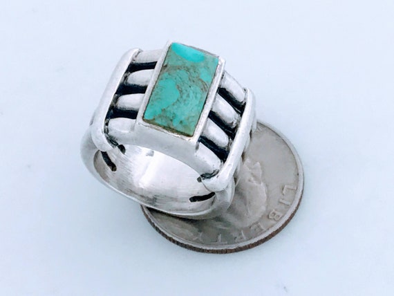 VTG Heavy Wide Sterling Silver Turquoise Ring Ban… - image 7