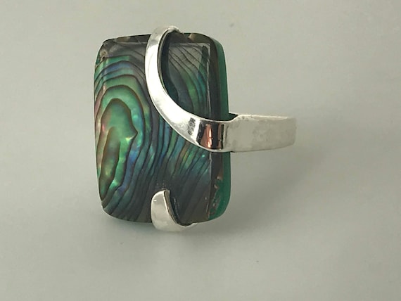 Abalone Sterling Silver Modernist Ring, Abalone I… - image 2