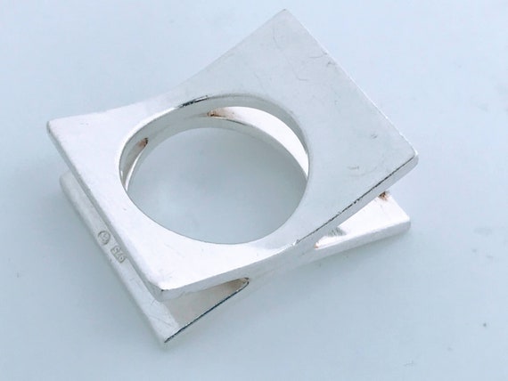 Modernist Rectangular X Shaped Sterling Silver Ri… - image 4
