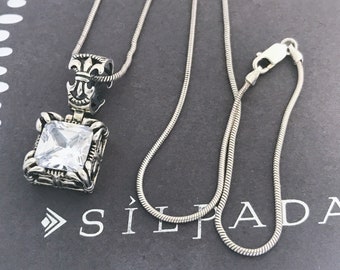 Silpada Uptown Fleur De Lis Sterling Silver CZ Stone Pendant