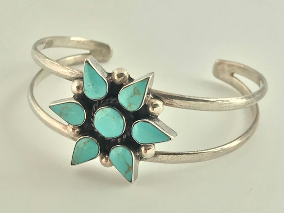 Vintage Southwest Turquoise Sterling Silver Cuff … - image 2