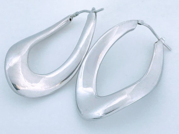 Polished Sterling Silver Large Oval Twist Hoop Ea… - image 1