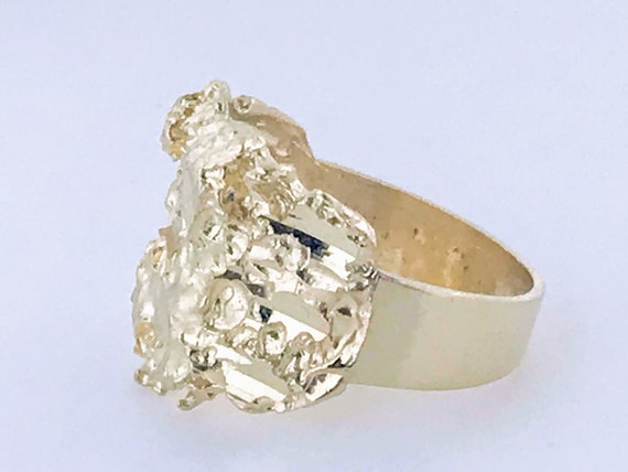 Retro 10k Yellow Gold Nugget Ring Band, Big Wide … - image 5