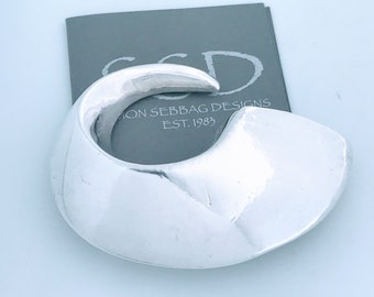 Vintage SSD Simon Sebbag Puffed Sterling Silver Large Swirl Brooch Pin, Retro Designer Modernist 925 Silver Maze Wave Coil Brooch Big Bold