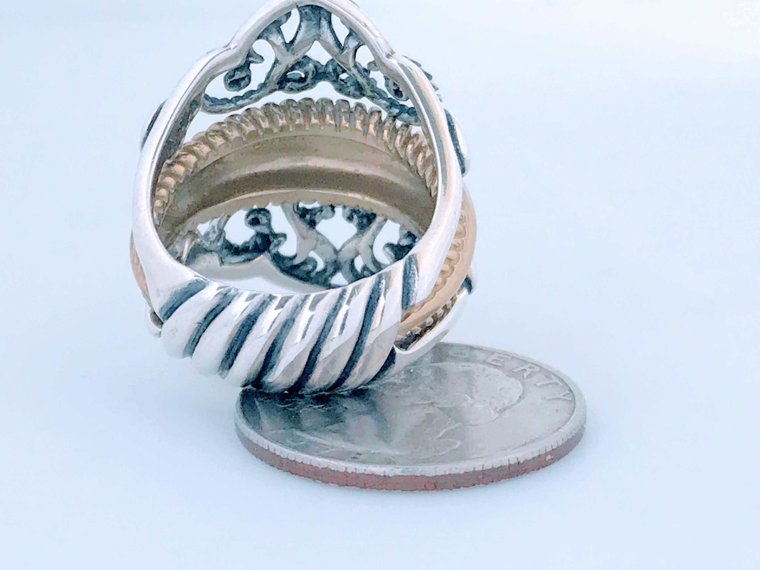 Relios Silver Rings Carolyn Pollack Relios Two Toned Ring Sterling Silver Brass, Wide ...
