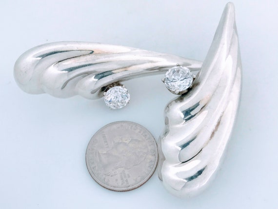 VTG Large 925 Sterling Silver CZ Sculptural Earri… - image 6