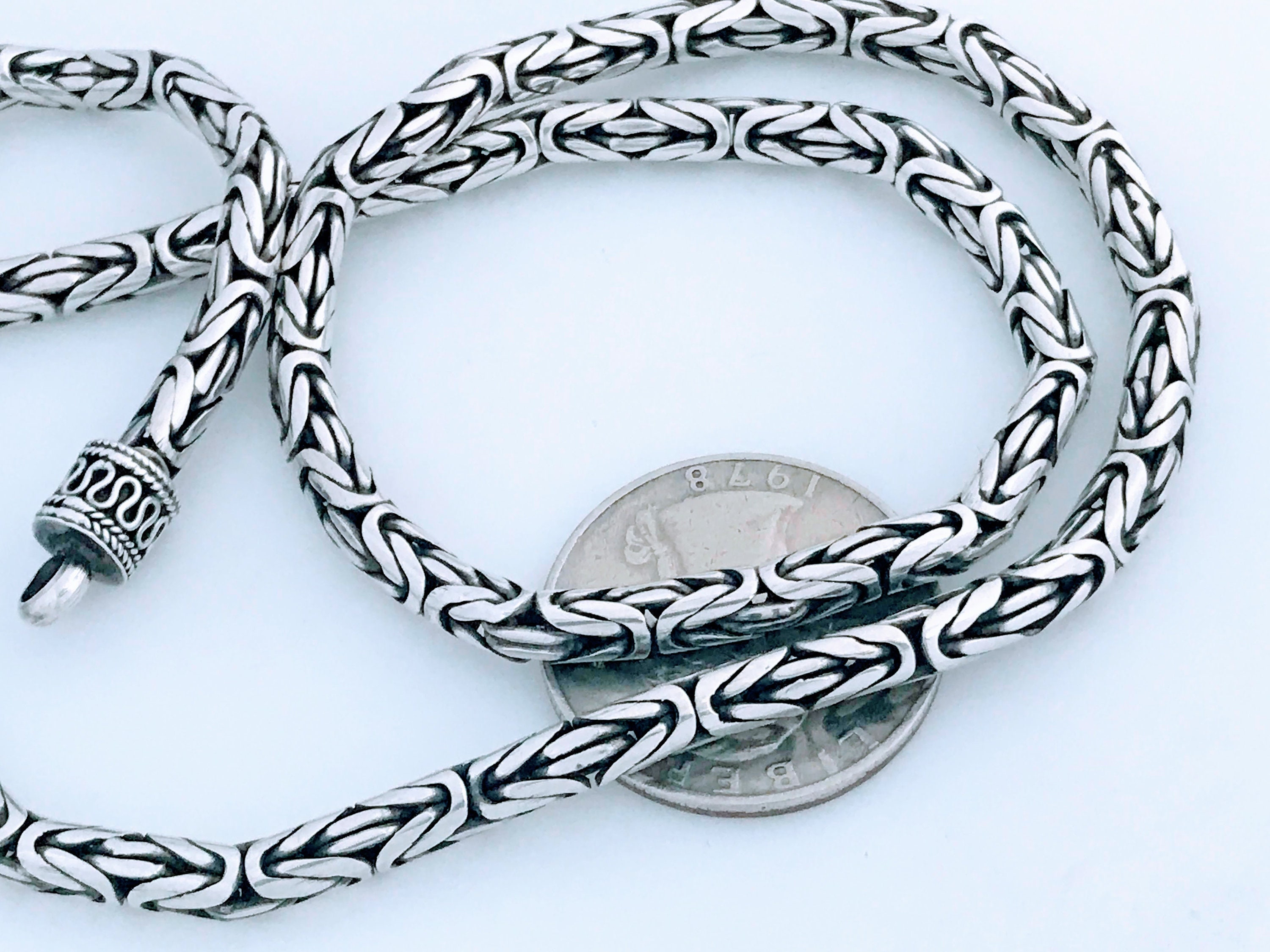 Heavy Sterling Silver Byzantine Chain Necklace Long - Etsy UK