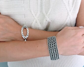 Lois Hill Vintage Sterling Silver Woven Mesh Granulated Scroll