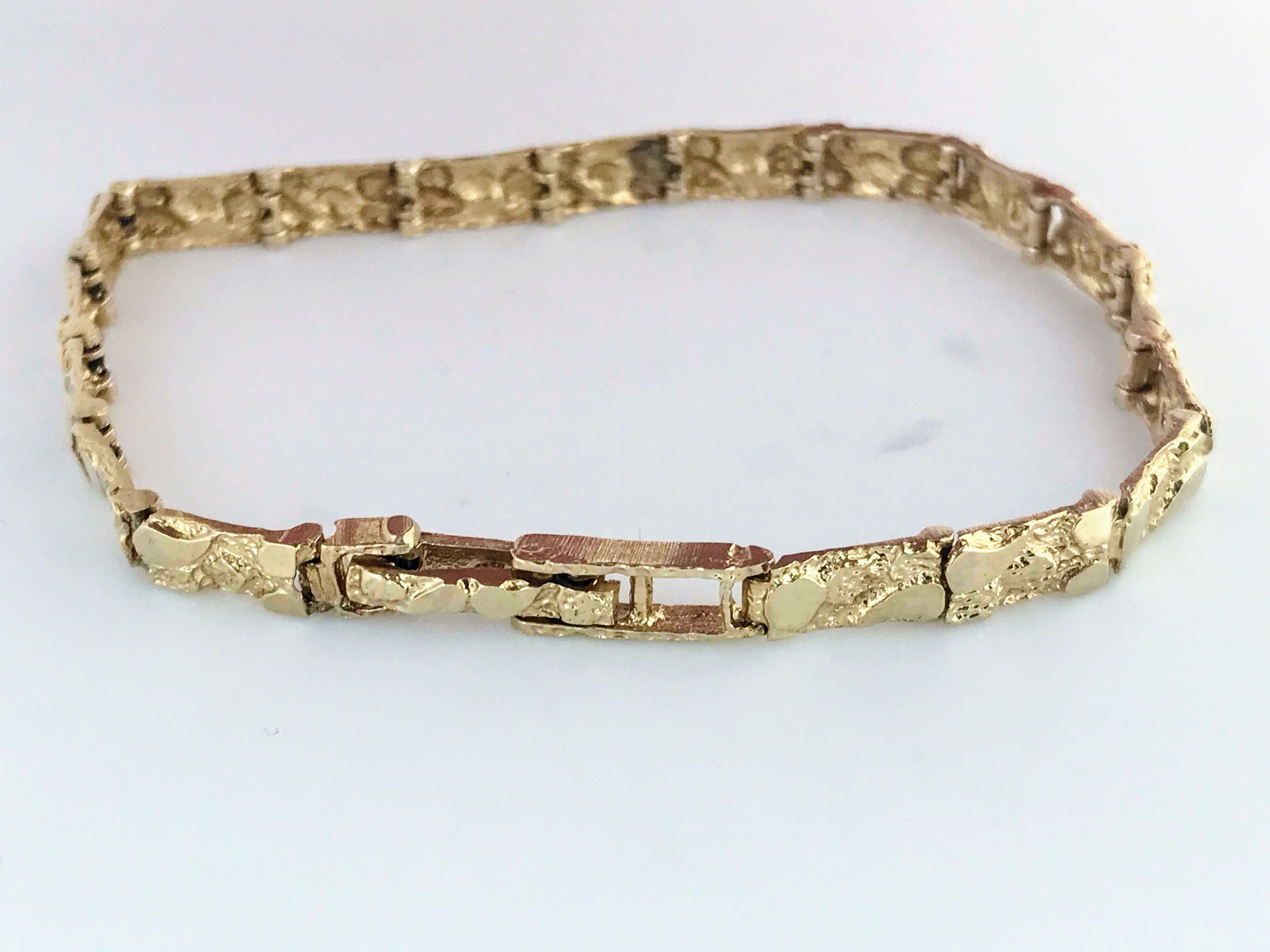 Men's Gold Bracelet, 8mm thick Gold Nugget Cuff Bracelet, Large