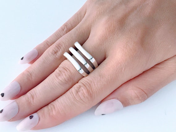 Modern Silpada Three Row Open Dome Square Band Ri… - image 1