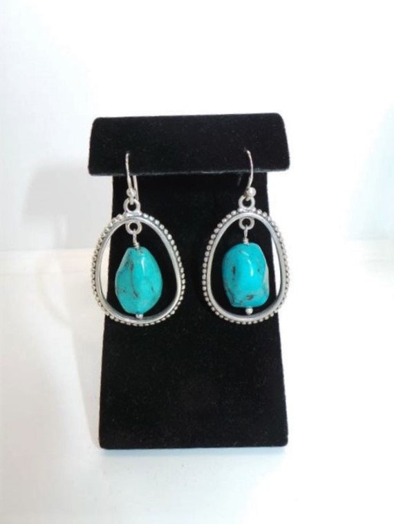Barse Sterling Silver Turquoise Dangle Drop Earri… - image 3