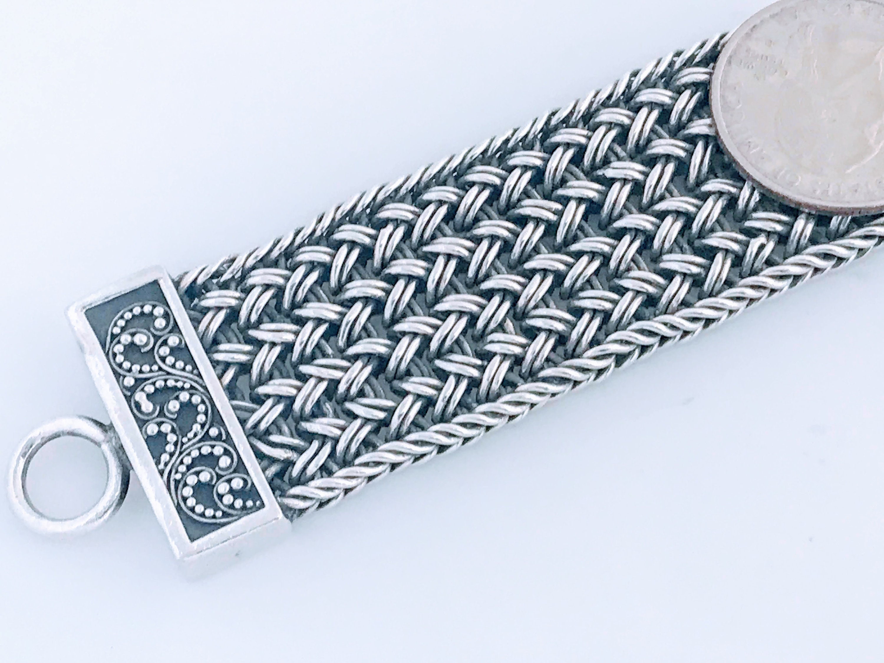 Lois Hill Vintage Sterling Silver Woven Mesh Granulated Scroll