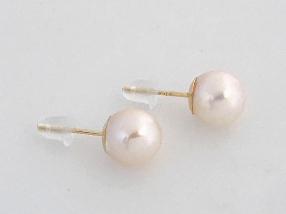 14K Gold Pearl Studs Earrings, 14k Yellow Gold Ro… - image 6