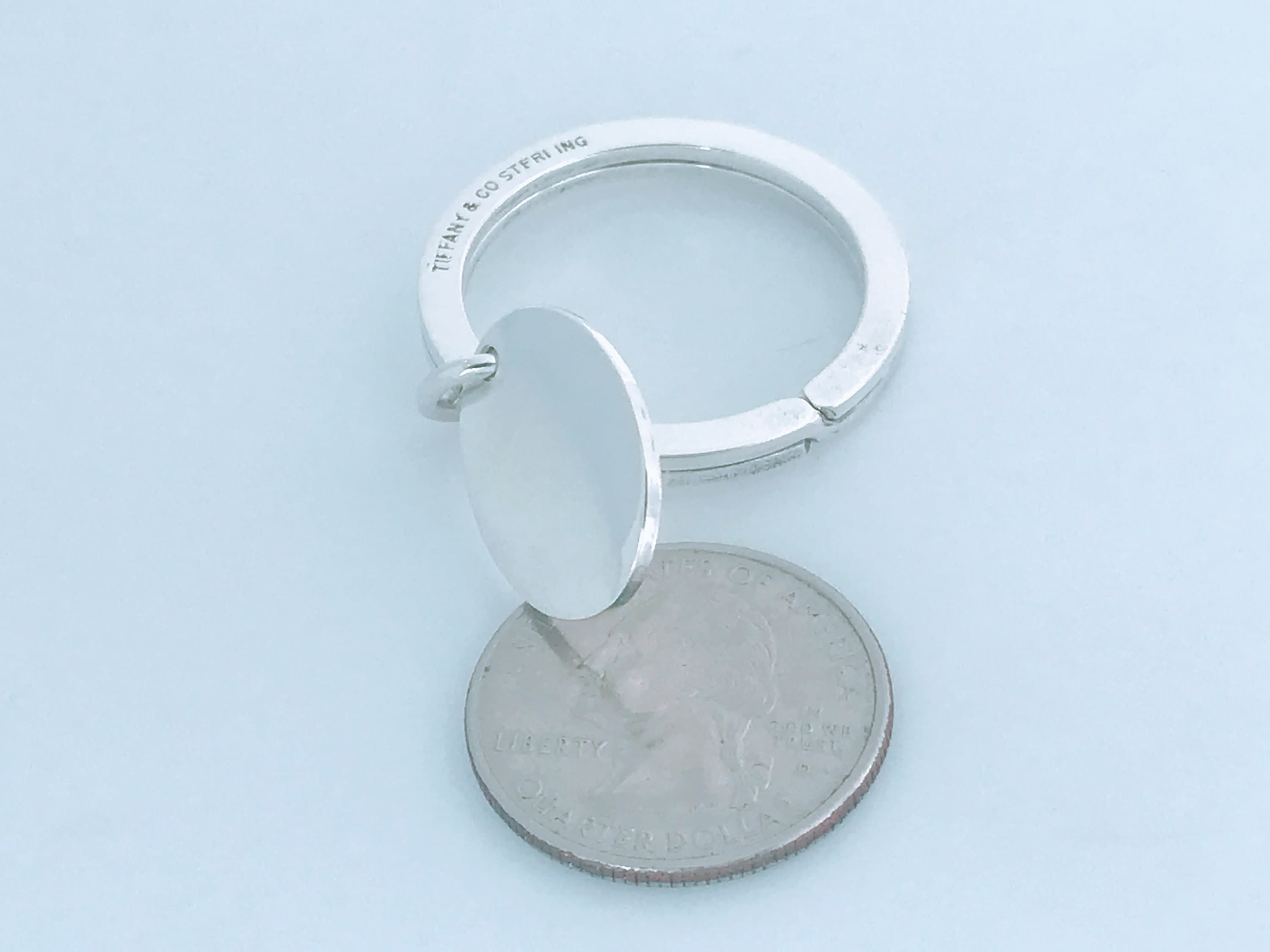 Authentic Tiffany & Co. Sterling Silver Round Key Ring Oval Tag