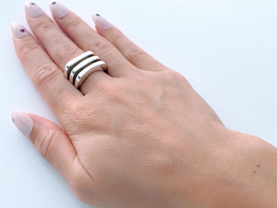 Modern Silpada Three Row Open Dome Square Band Ri… - image 3