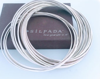 Silpada Sterling Silver 21 Bangle Salute Bracelet, Silpada Round Multi Strand Interlocking 925 Silver Bangle, Round Multi Band Strand Bangle