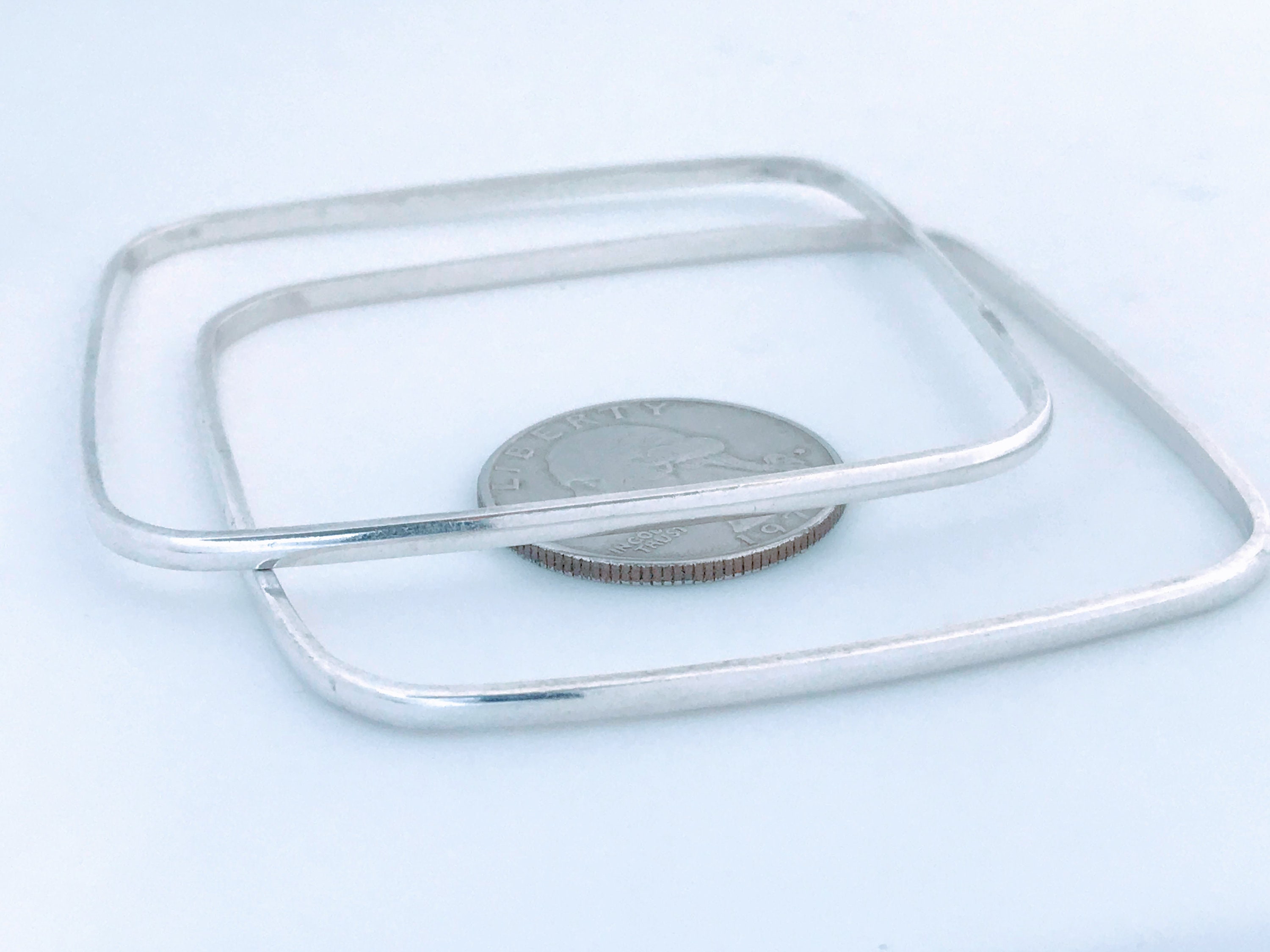 Set of Two Square Geometric Stacking Bangle Bracelet 925 Sterling ...