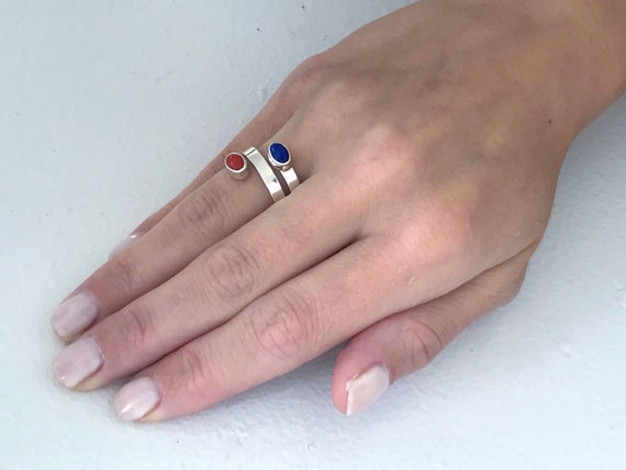 VTG Navajo Ronnie Willie Sterling Silver Red Blue… - image 4
