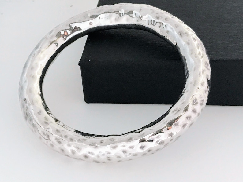 Chunky Textured 925 Silver Bangle Big Wide Modernist Rolled Silver Bangle Thick Heavy Oval Hammered Sterling Silver Bangle Bracelet Cuff