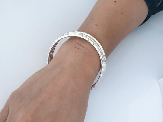 Sterling Silver Hammered Stacking Bangle Bracelet… - image 6