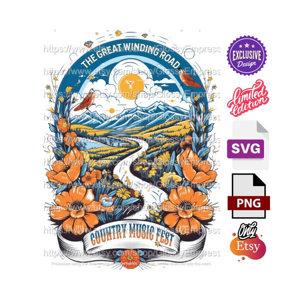 The Great Winding Road Country Music Design: HQ Transparent PNG Graphic Tee Illustration For DIY Sublimation Printing. Etsy Limited Edition