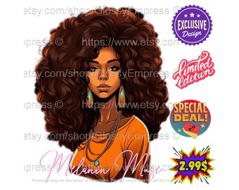 Melanin Black Girl PNG Clipart Illustration, Fashion Afro Girl, Transparant Black Queen Sublimation Design, Black Girl Magic T-shirt Design
